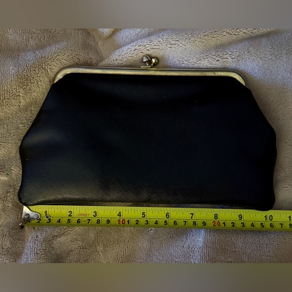 Sleek Vintage Black Leather Clutch with Gold Clasp